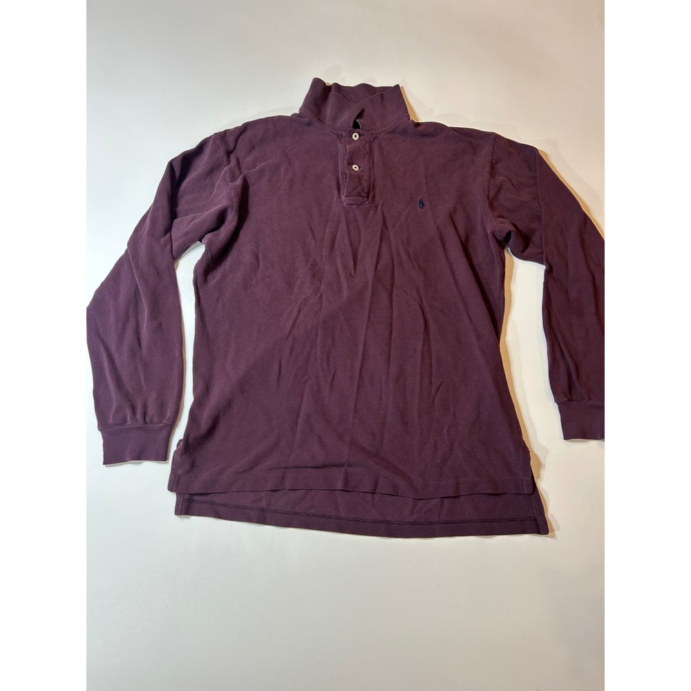Polo Ralph Lauren Polo Shirt Men's M Purple Long Sleeve Mock Neck Cotton Pique